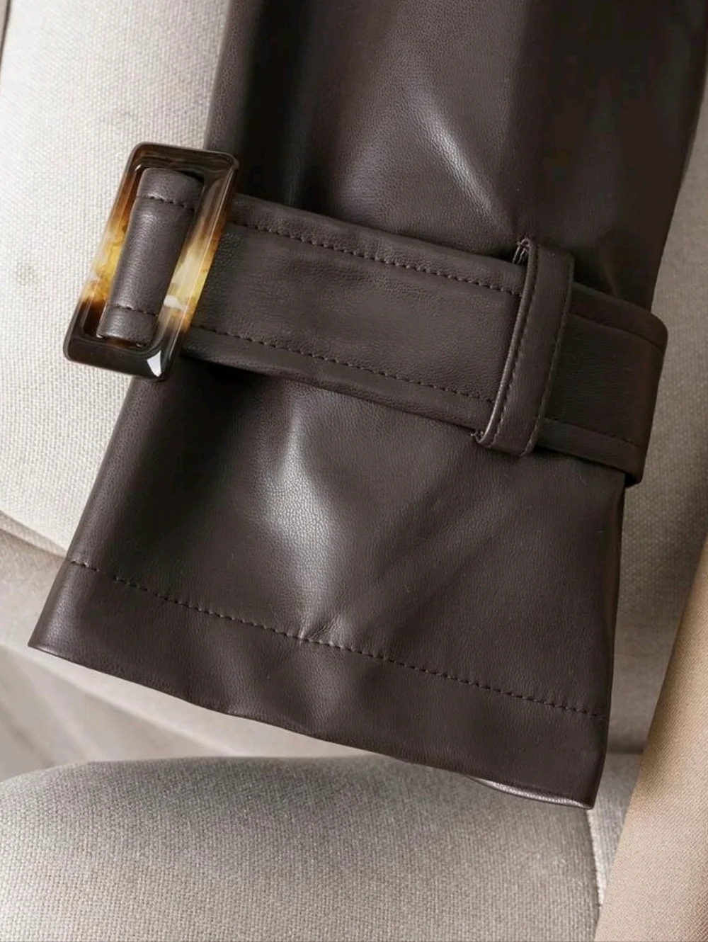 Women's Colorblock Double-Breasted Trench Coat With Contrast Pockets And Belt - Picture 6 of 6